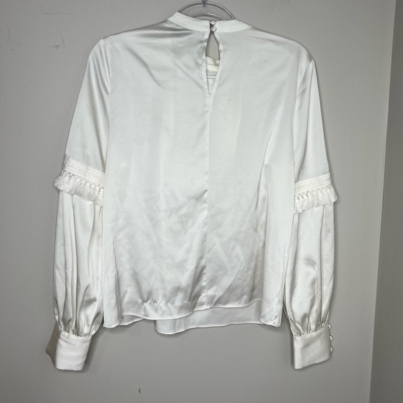 NWT! RYEGRASS white silk long sleeve tassel boho fringe peasant top. Size M. - Picture 6 of 10
